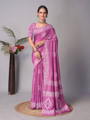 wine Pure soft cotton hand block batik print saree with blouse piece 3