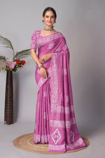 wine Pure soft cotton hand block batik print saree with blouse piece