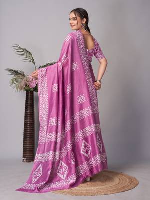 wine Pure soft cotton hand block batik print saree with blouse piece 5