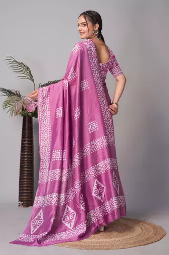 wine Pure soft cotton hand block batik print saree with blouse piece