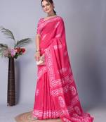 pink Pure soft cotton hand block batik print saree with blouse piece
