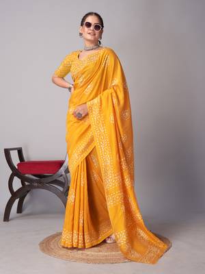 yellow Pure soft cotton hand block batik print saree with blouse piece 1