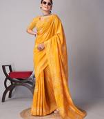 yellow Pure soft cotton hand block batik print saree with blouse piece