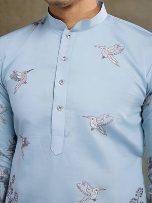 Sky blue viscose silk thread & sequence embroidered work kurta 6