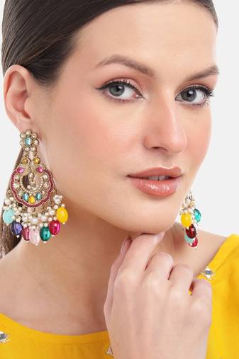 Contemporary beads & stones studded drop and dangler indian earrings