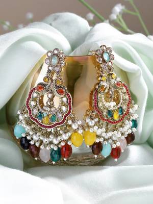 Contemporary beads & stones studded drop and dangler indian earrings 2