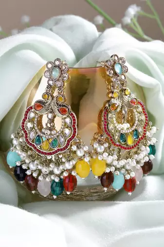 Contemporary beads & stones studded drop and dangler indian earrings