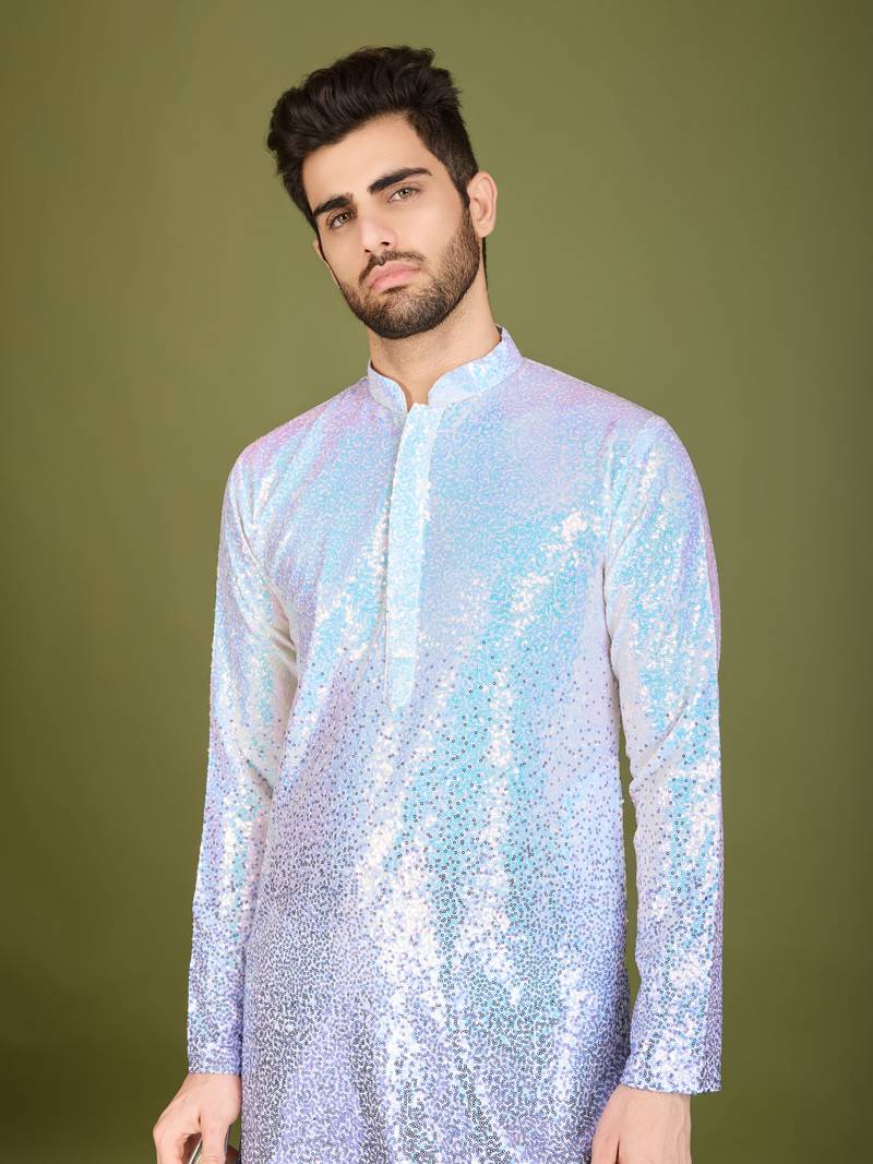 Ombre purple georgette thread sequence & embroidery work kurta