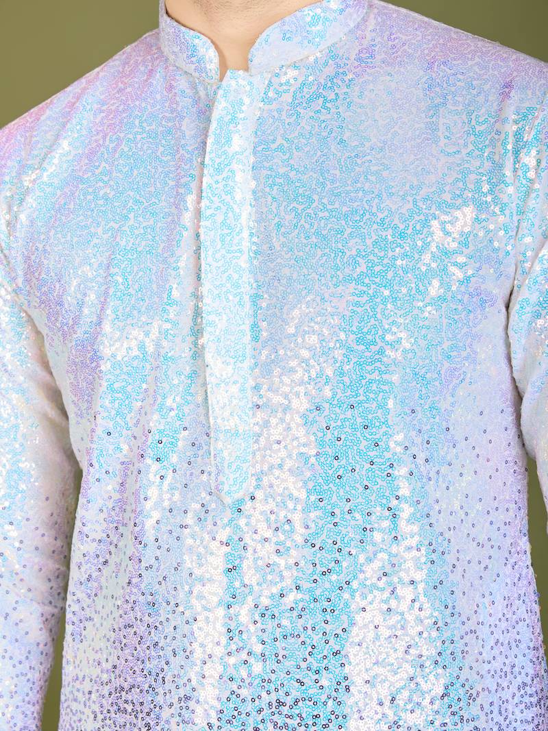 Ombre purple georgette thread sequence & embroidery work kurta