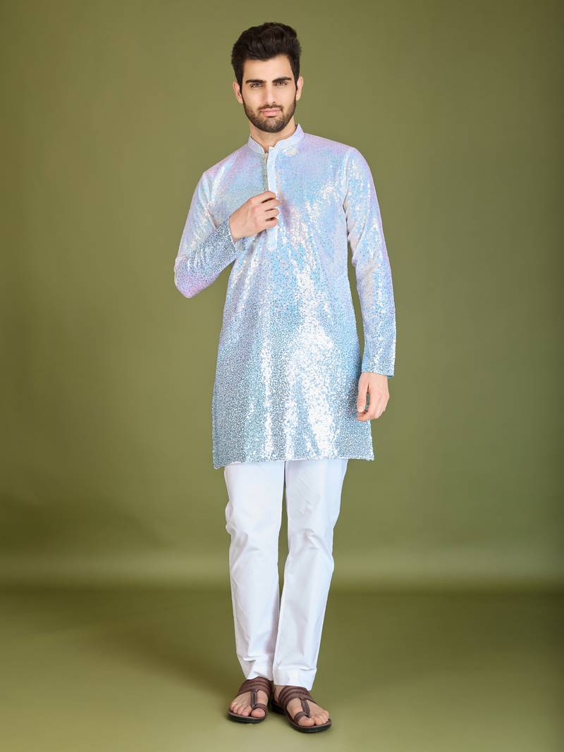 Ombre blue georgette thread sequence & embroidery work kurta