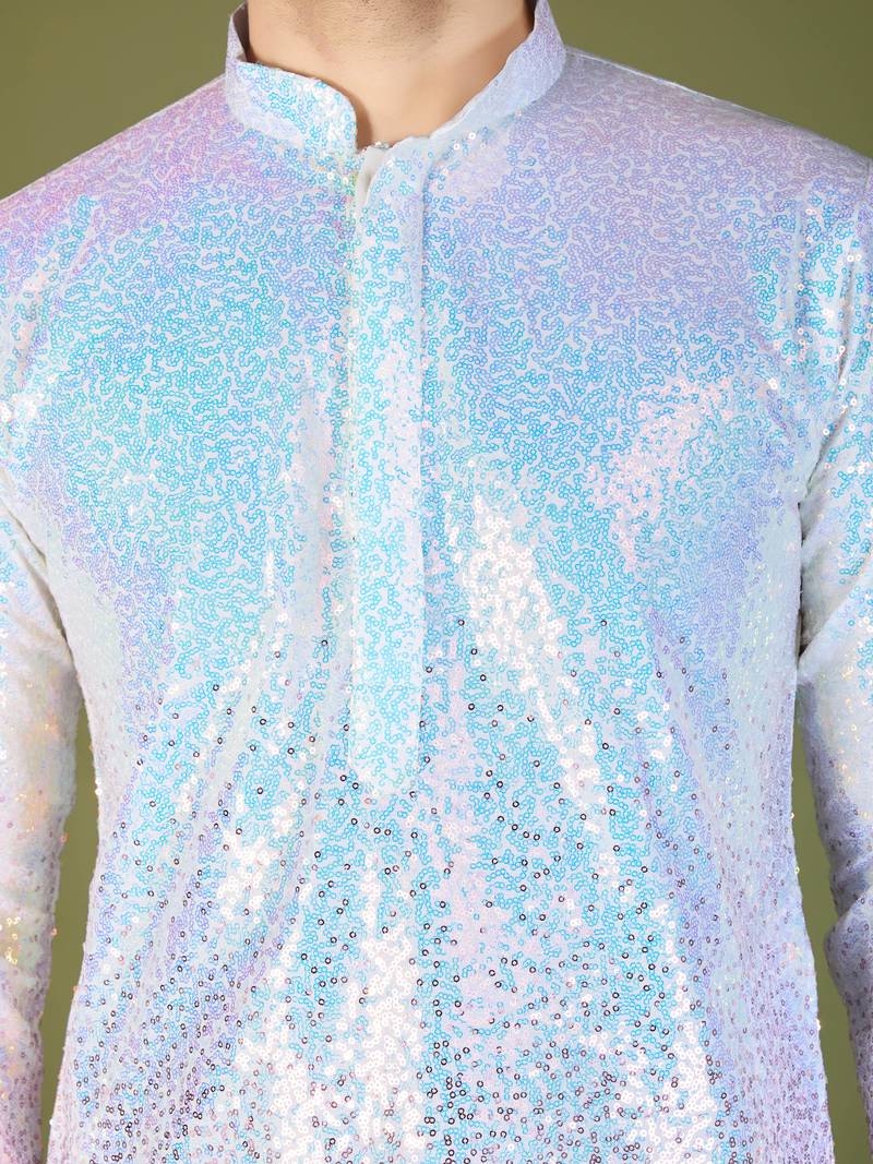 Ombre pink georgette thread sequence & embroidery work kurta