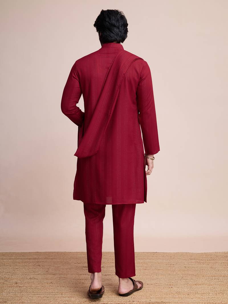 Maroon viscose thread & sequence embroidered work kurta pant set