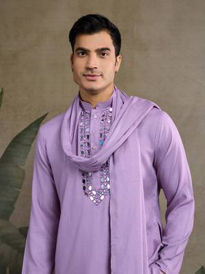 Dusty pink Viscose Rayon Real mirror work kurta with dupatta 6