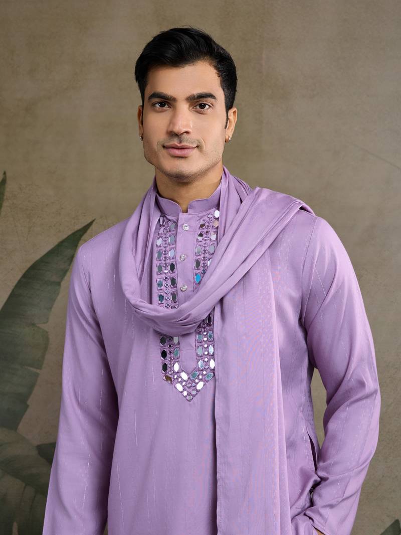Dusty pink Viscose Rayon Real mirror work kurta with dupatta