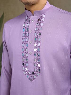 Dusty pink Viscose Rayon Real mirror work kurta with dupatta 7