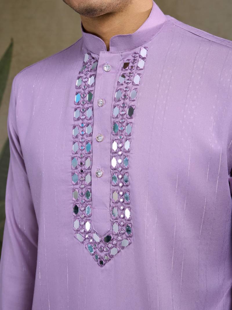 Dusty pink Viscose Rayon Real mirror work kurta with dupatta