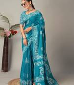 rama Pure soft cotton hand block batik print saree with blouse piece