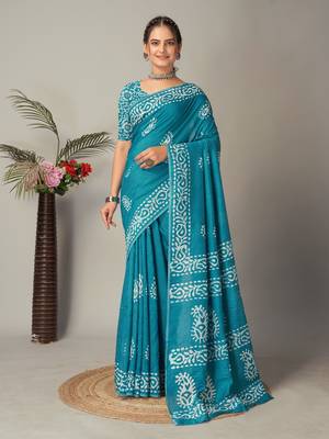 rama Pure soft cotton hand block batik print saree with blouse piece 2
