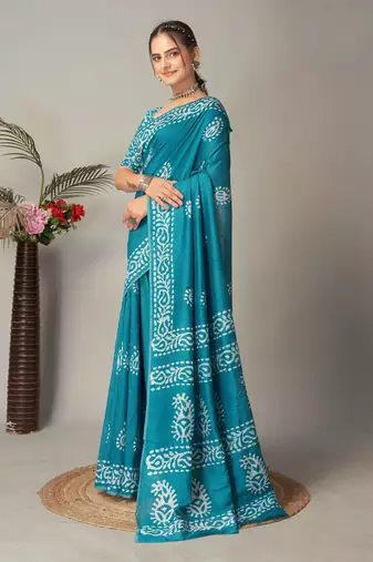 rama Pure soft cotton hand block batik print saree with blouse piece