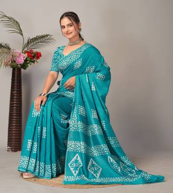 rama Pure soft cotton hand block batik print saree with blouse piece 1