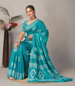 rama Pure soft cotton hand block batik print saree with blouse piece