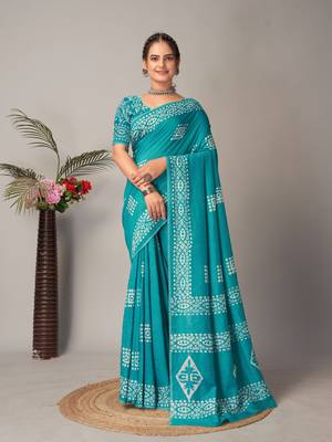 rama Pure soft cotton hand block batik print saree with blouse piece 2