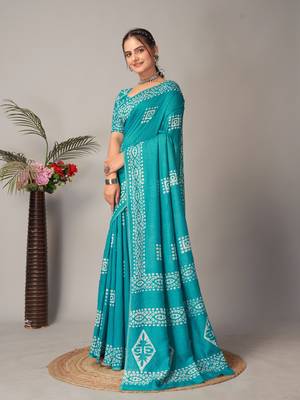 rama Pure soft cotton hand block batik print saree with blouse piece 3
