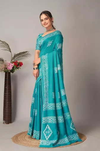 rama Pure soft cotton hand block batik print saree with blouse piece