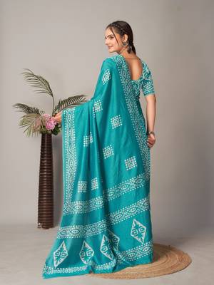 rama Pure soft cotton hand block batik print saree with blouse piece 4