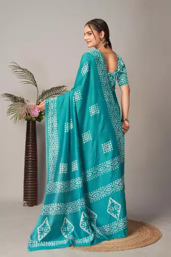 rama Pure soft cotton hand block batik print saree with blouse piece