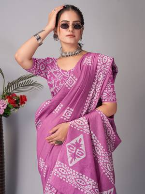 wine Pure soft cotton hand block batik print saree with blouse piece 1