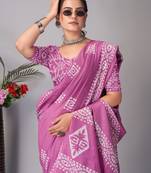 wine Pure soft cotton hand block batik print saree with blouse piece