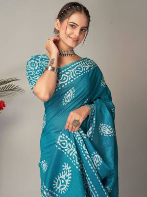 rama Pure soft cotton hand block batik print saree with blouse piece 4