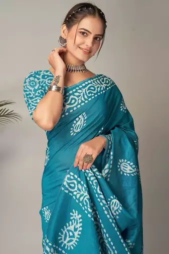 rama Pure soft cotton hand block batik print saree with blouse piece