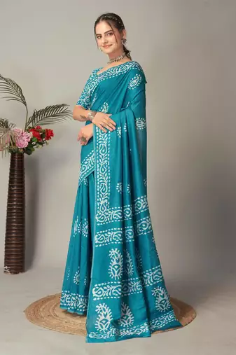 rama Pure soft cotton hand block batik print saree with blouse piece