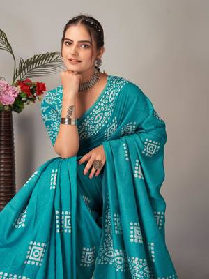 rama Pure soft cotton hand block batik print saree with blouse piece 5