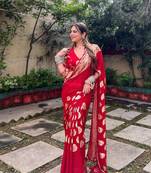 Red Viscose Georgette Golden Zari Jacquard Weaving Saree With Running Blouse
