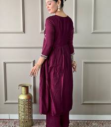Embroidered Vichitra Silk Fabric Straight Kurta, Pant and Dupatta Set
