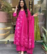 Floral Printed Knee Length Rayon Kurta Set With Dupatta 