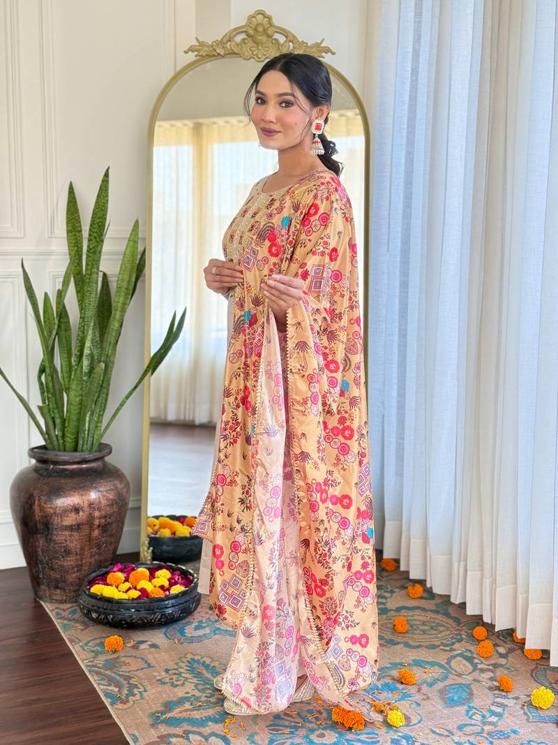 Embroidered Rayon Fabric Straight Kurta, Pant and Dupatta Set