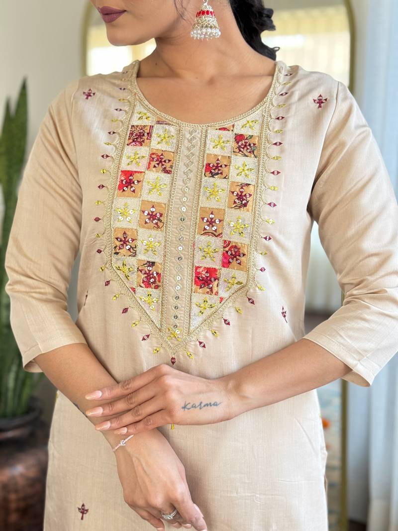 Embroidered Rayon Fabric Straight Kurta, Pant and Dupatta Set