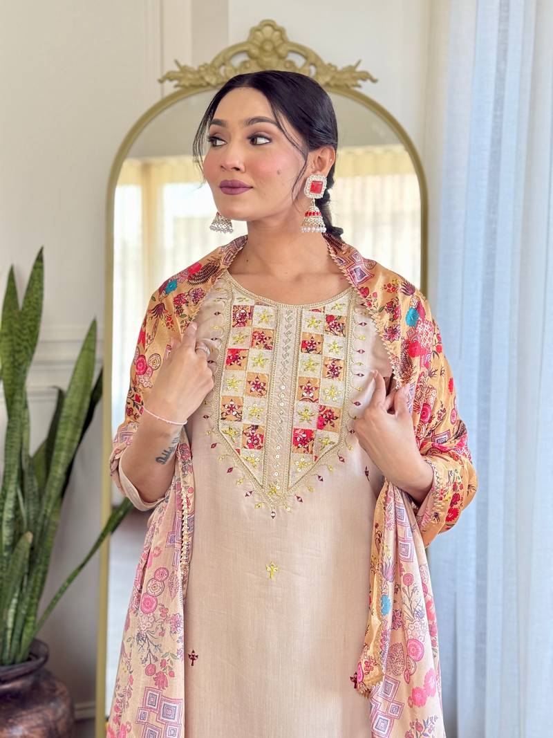 Embroidered Rayon Fabric Straight Kurta, Pant and Dupatta Set