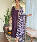 Embroidered BSY Viscose Fabric Straight Kurta, Pant and Dupatta Set