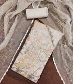 grey organza hand work unstitched dress material