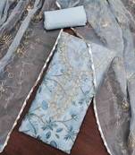 sky blue organza hand work unstitched dress material