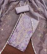 lavender organza hand work unstitched dress material