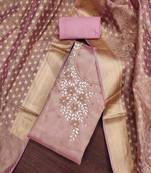 lavender viscose hand work unstitched dress material