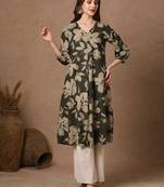 Women's Floral Printed Rayon Flared Kurti