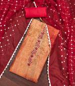 orange shimmer silk hand work unstitched dress material