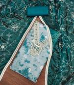 teal organza banarasi handwork unstitched dress material